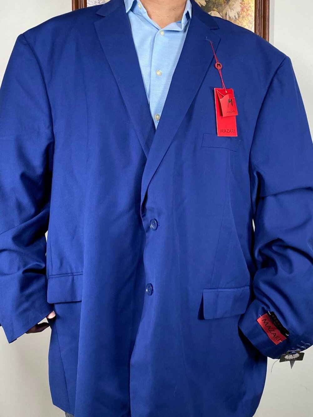 Mazari Two Button Blazer Top Men's 68R Stretch Blue NWT
